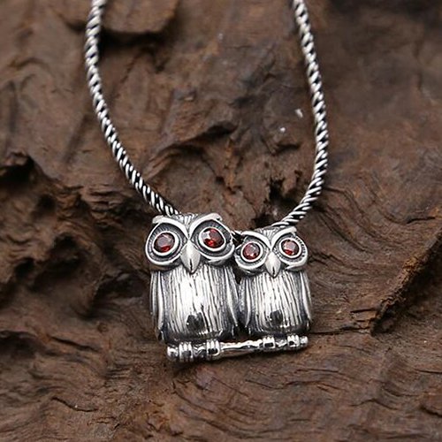 Sterling Silver Owls Pendant Necklace