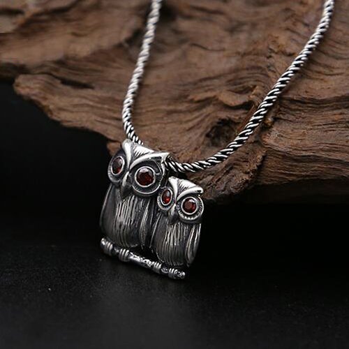 Sterling Silver Owls Pendant Necklace