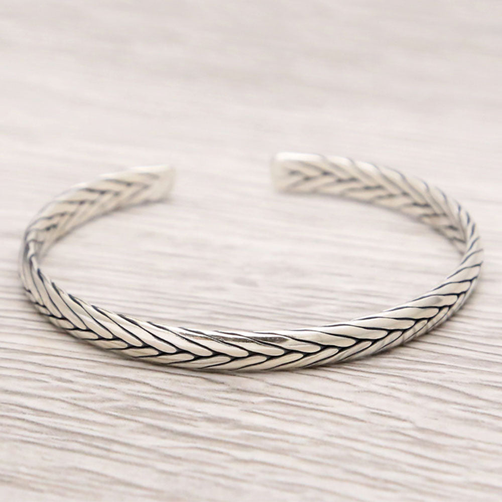 Sterling Silver Sleek Braided Cuff Bracelet