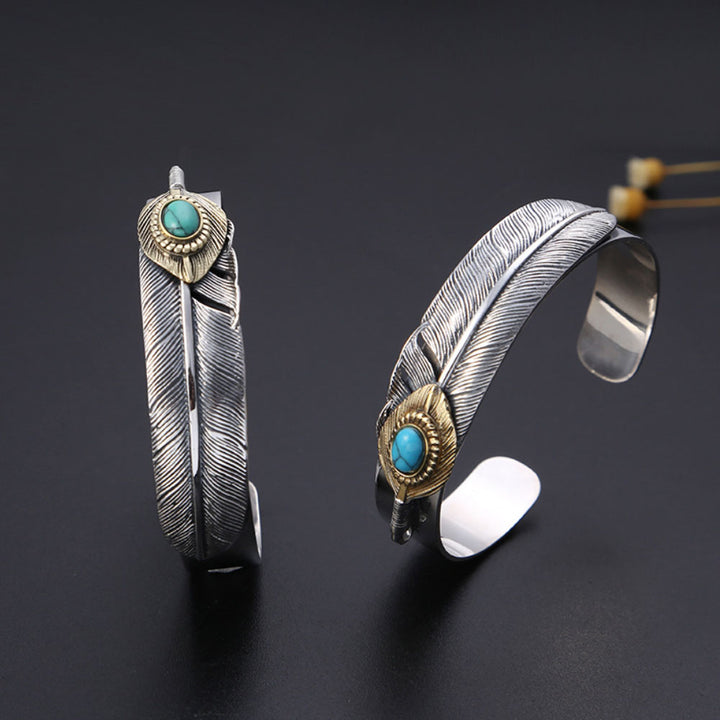 Sterling Silver Turquoise Feather Cuff Bracelet