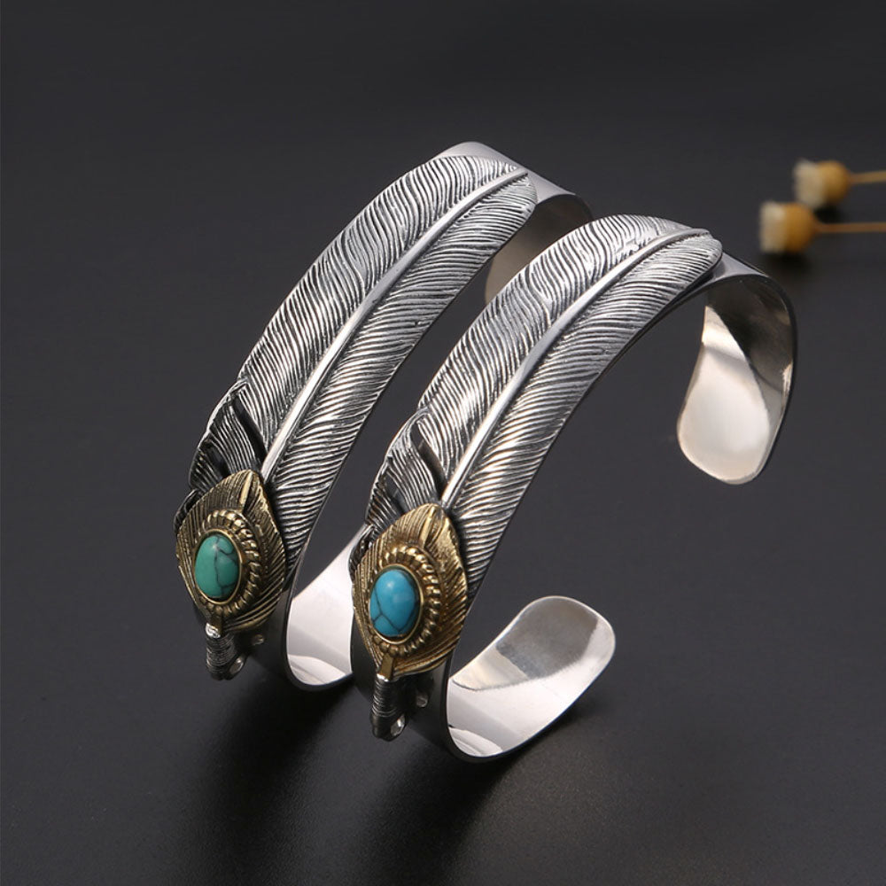 Sterling Silver Turquoise Feather Cuff Bracelet