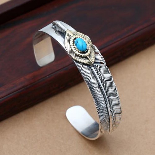 Sterling Silver Turquoise Feather Cuff Bracelet