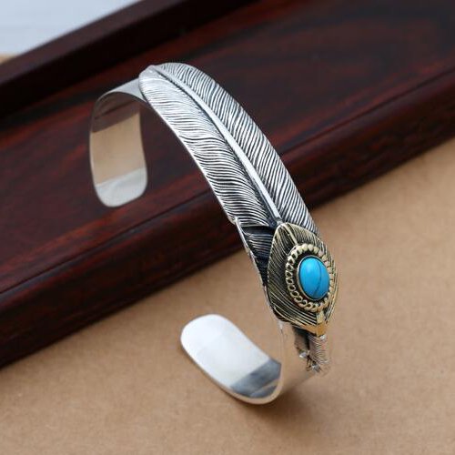 Sterling Silver Turquoise Feather Cuff Bracelet