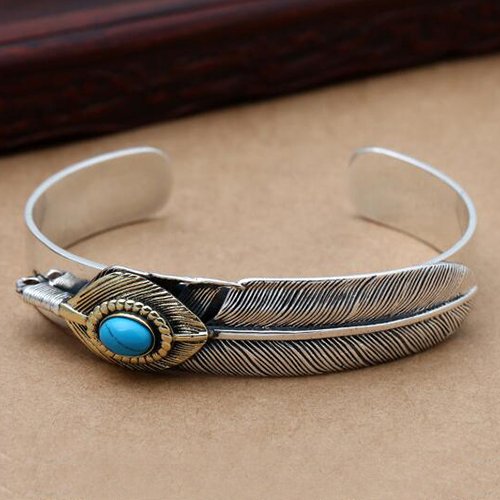 Sterling Silver Turquoise Feather Cuff Bracelet