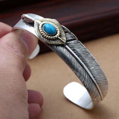 Sterling Silver Turquoise Feather Cuff Bracelet