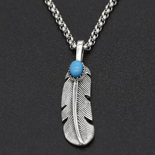 Sterling Silver Turquoise Feather Pendant Necklace