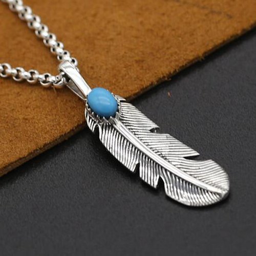 Turquoise Feather Pendant Sterling Silver Turquoise Feather