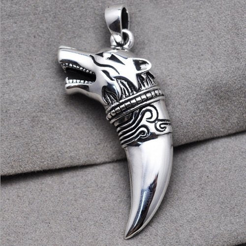 Men's Sterling Silver Wolf Head Pendant Necklace