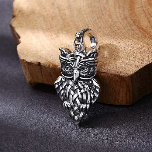 Sterling Silver Celtic Knot Owl Pendant Necklace
