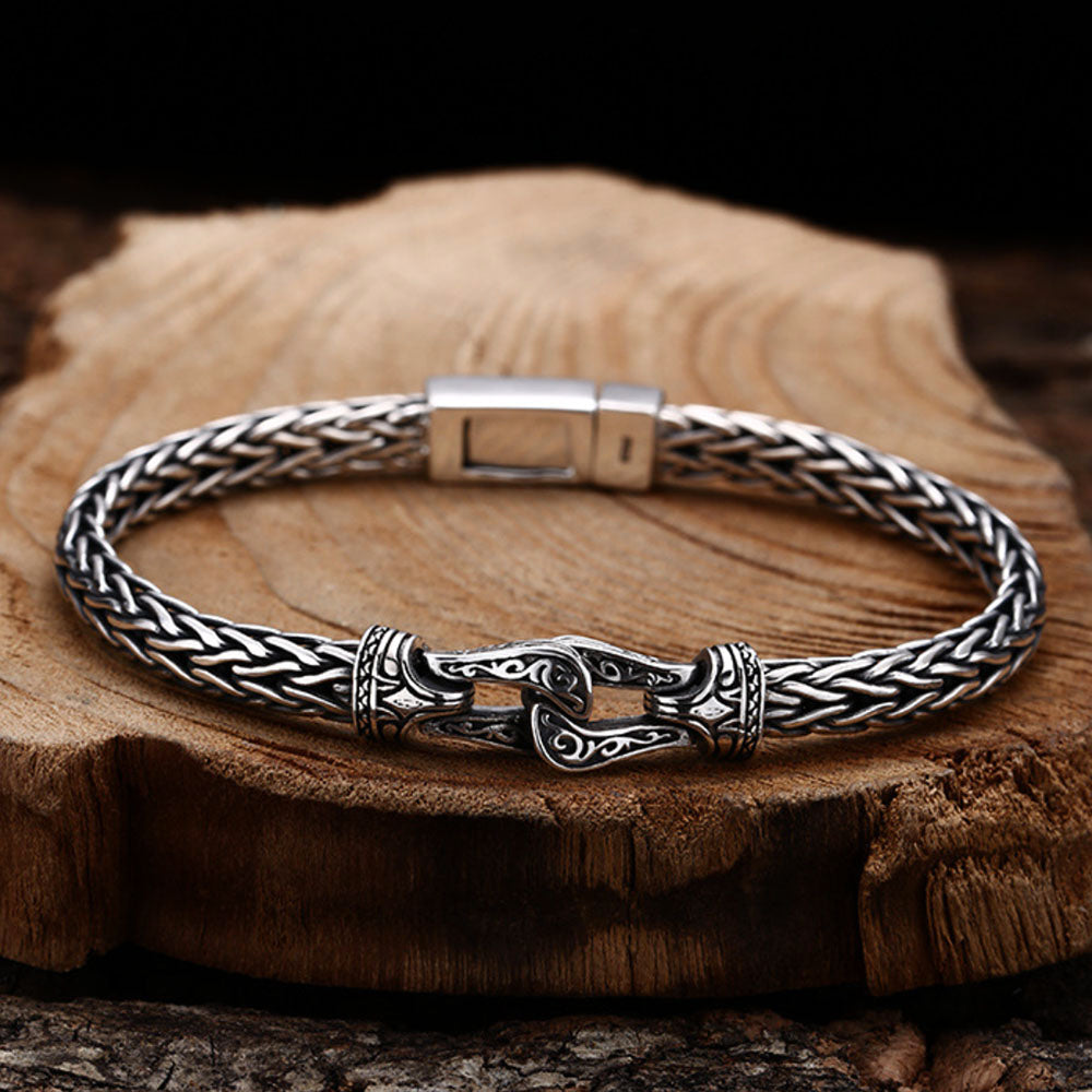 Sterling Silver Horseshoe Knot Braided Bracelet for Men