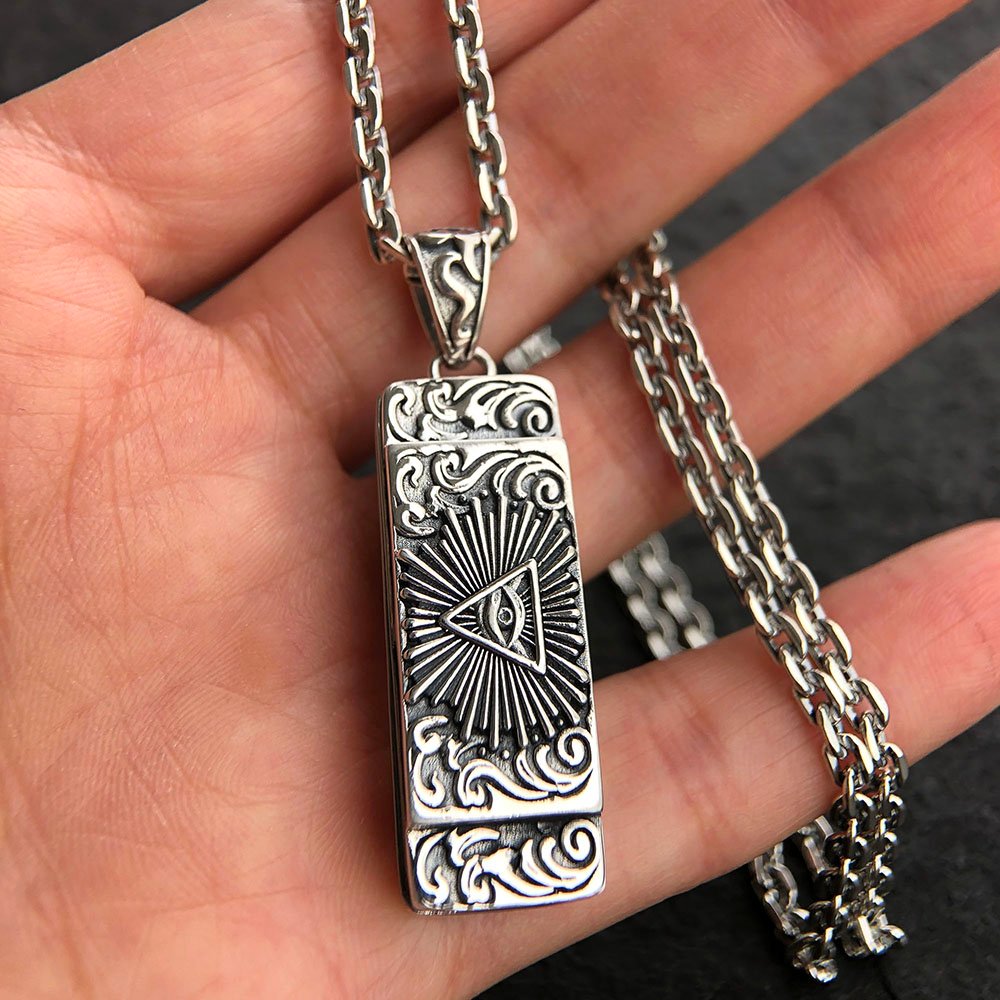 Sterling Silver All-Seeing Eye Harmonica Necklace - Jewelry1000.com