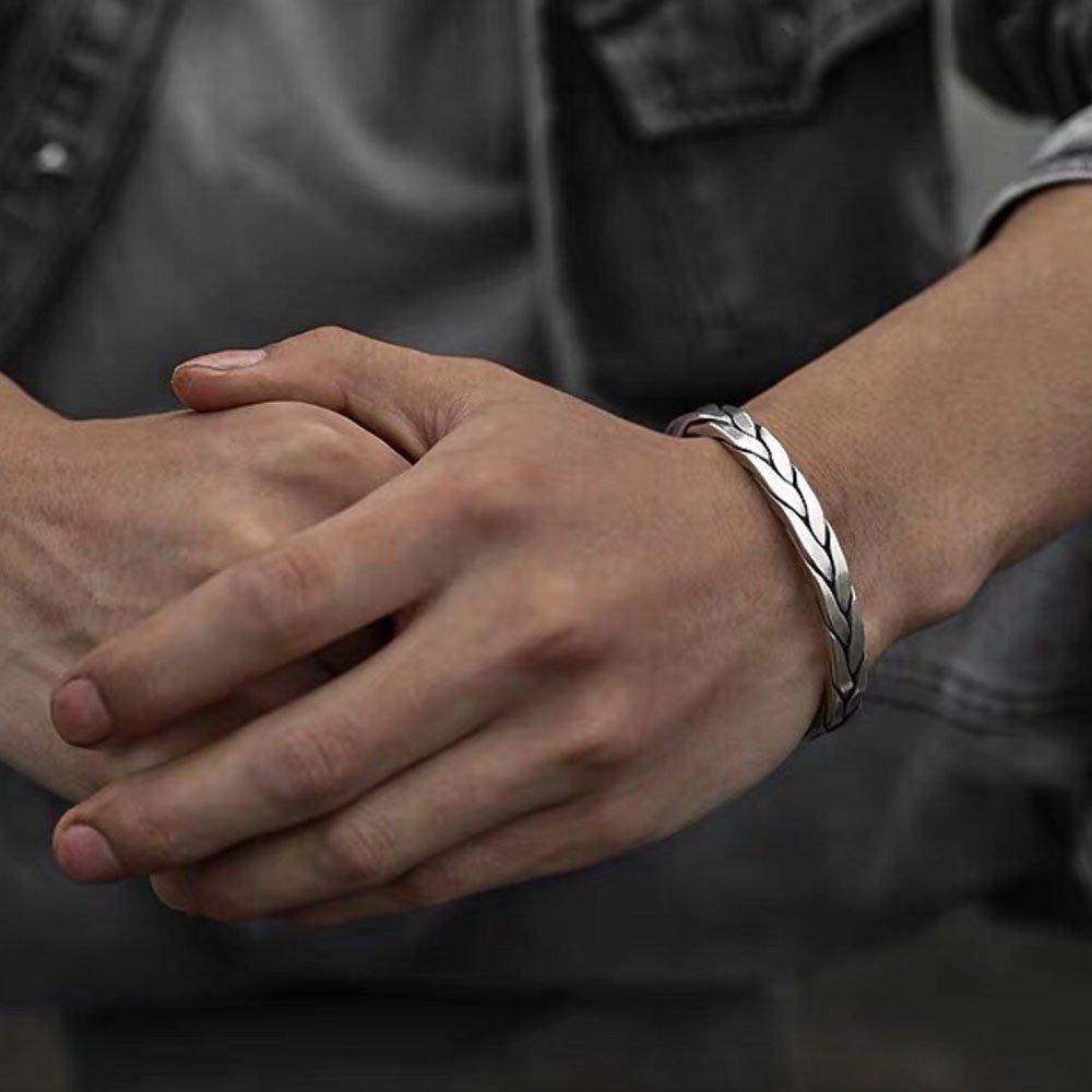 Sterling Silver Braided Cuff Bracelet for Men