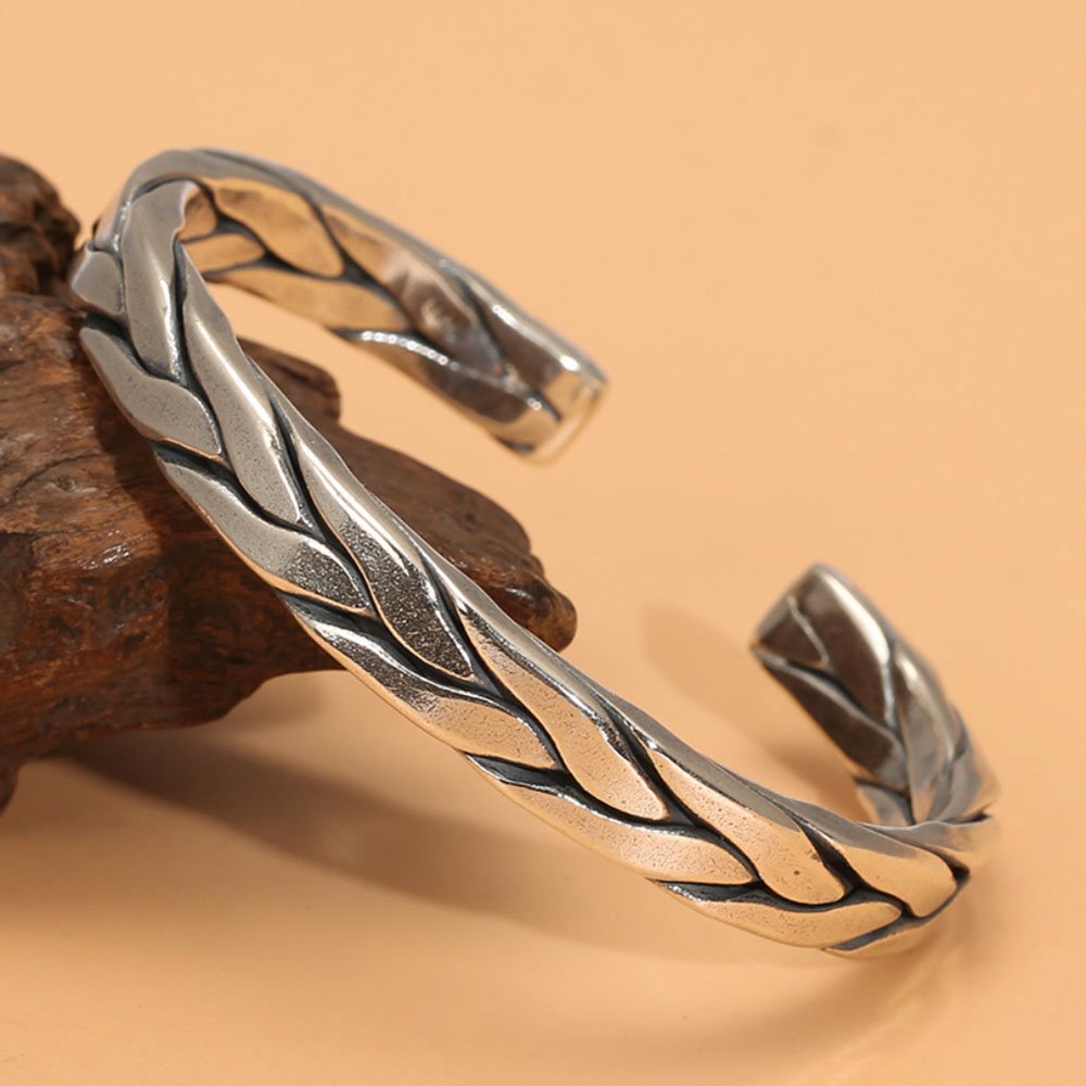 Sterling Silver Braided Cuff Bracelet for Men