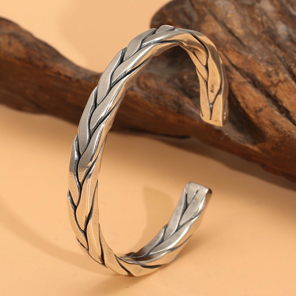 Sterling Silver Braided Cuff Bracelet for Men