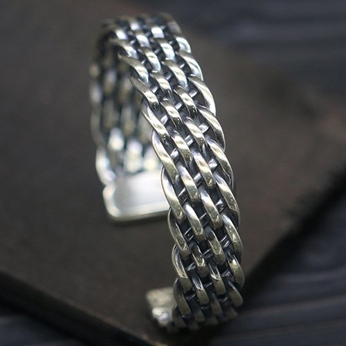 Sterling Silver Braided Wide Cuff Bracelet