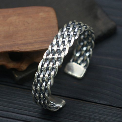 Sterling Silver Braided Wide Cuff Bracelet