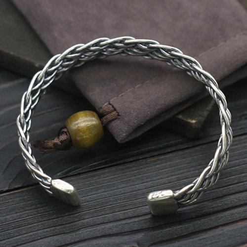 Sterling Silver Braided Wide Cuff Bracelet