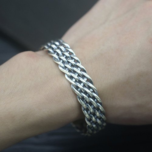 Sterling Silver Braided Wide Cuff Bracelet