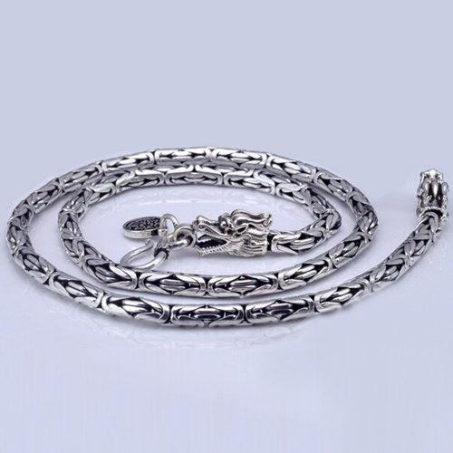 3.5-7 mm Men's Sterling Silver Dragon Head Byzantine Chain 18"-24"