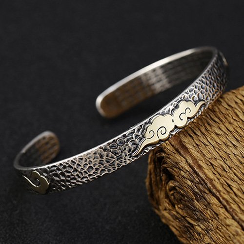 Fine Silver Cloud and Scriptures Cuff Bracelet