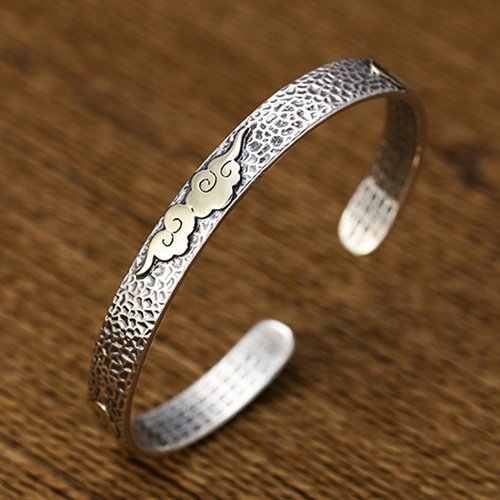 Fine Silver Cloud and Scriptures Cuff Bracelet