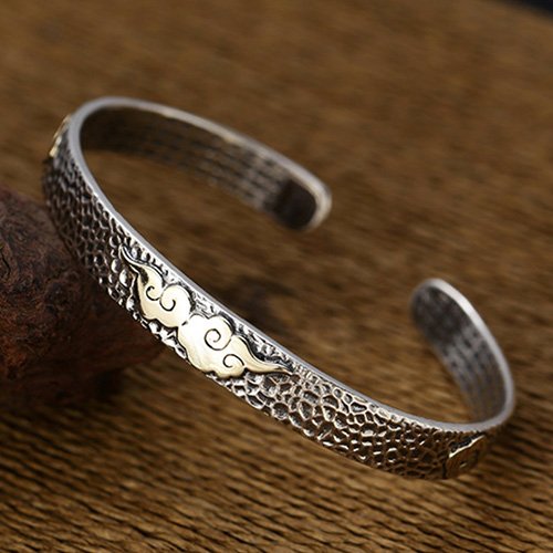 Fine Silver Cloud and Scriptures Cuff Bracelet