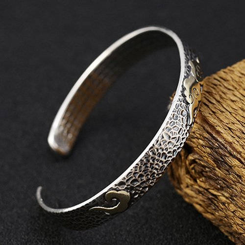 Fine Silver Cloud and Scriptures Cuff Bracelet