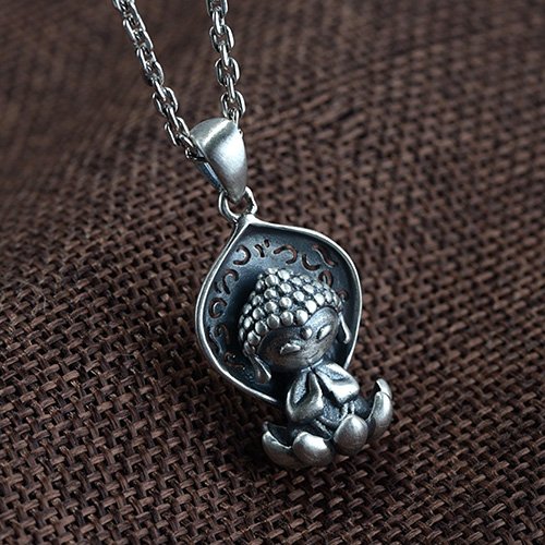 Sterling Silver Cute Buddha Necklace