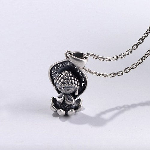 Sterling Silver Cute Buddha Necklace