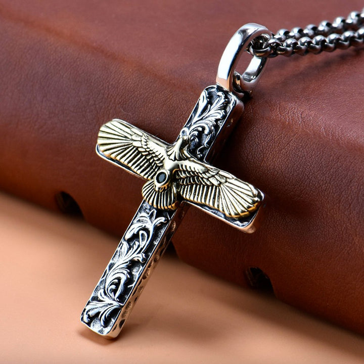 Men's Sterling Silver Eagle Cross Necklace