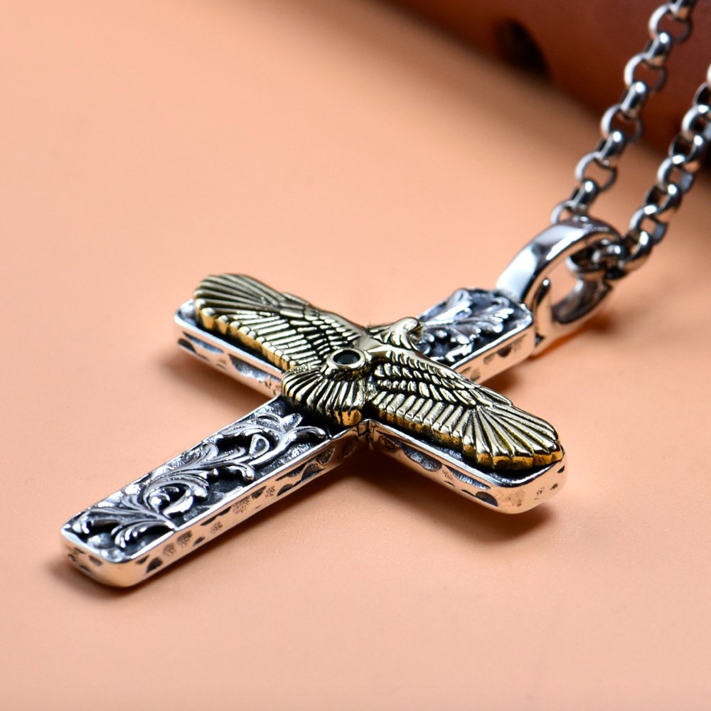 Men's Sterling Silver Eagle Cross Necklace