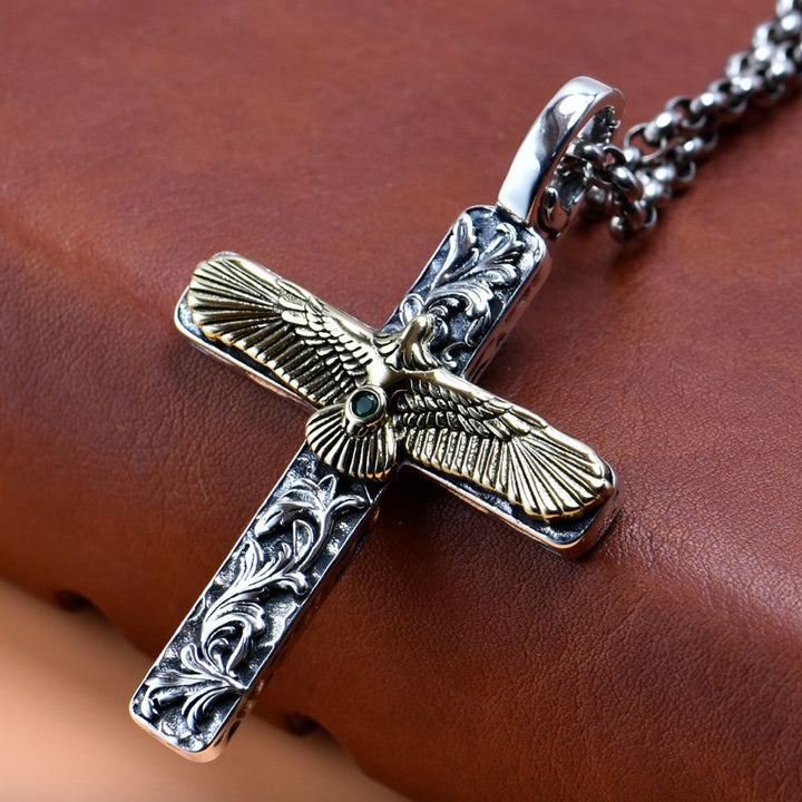 Men's Sterling Silver Eagle Cross Necklace