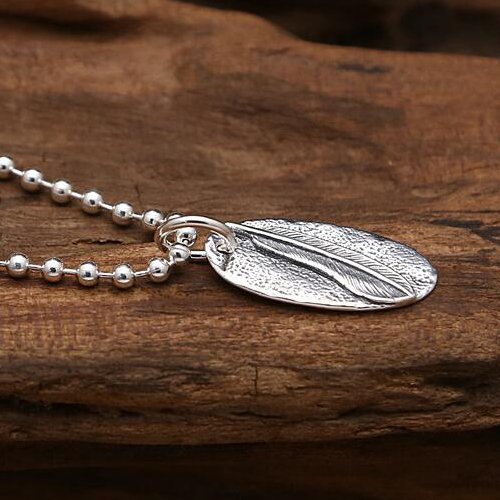Sterling Silver Feather Tag Necklace