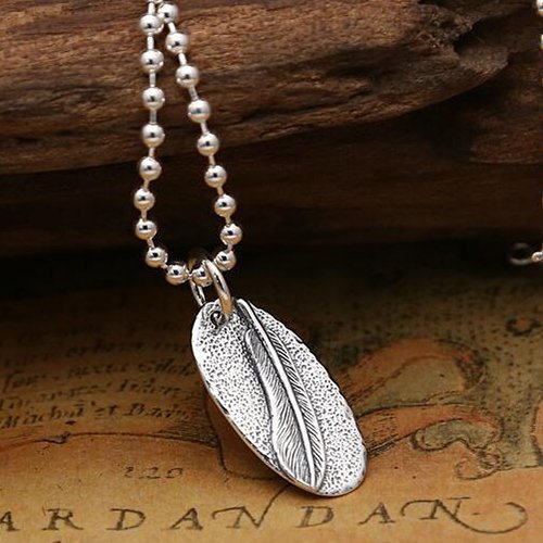 Sterling Silver Feather Tag Necklace