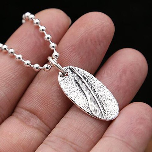 Sterling Silver Feather Tag Necklace