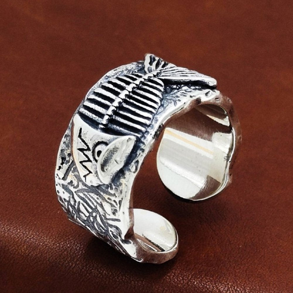 Silver smooth fish ring outlets 925 silver sterling fishbone ring vertical