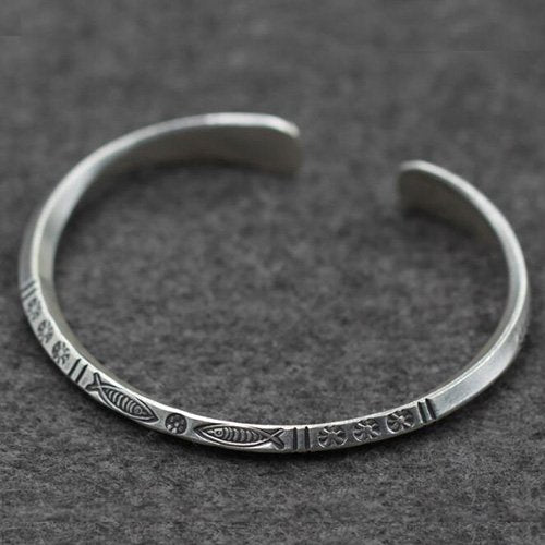 Sterling Silver Fish Pattern Cuff Bracelet