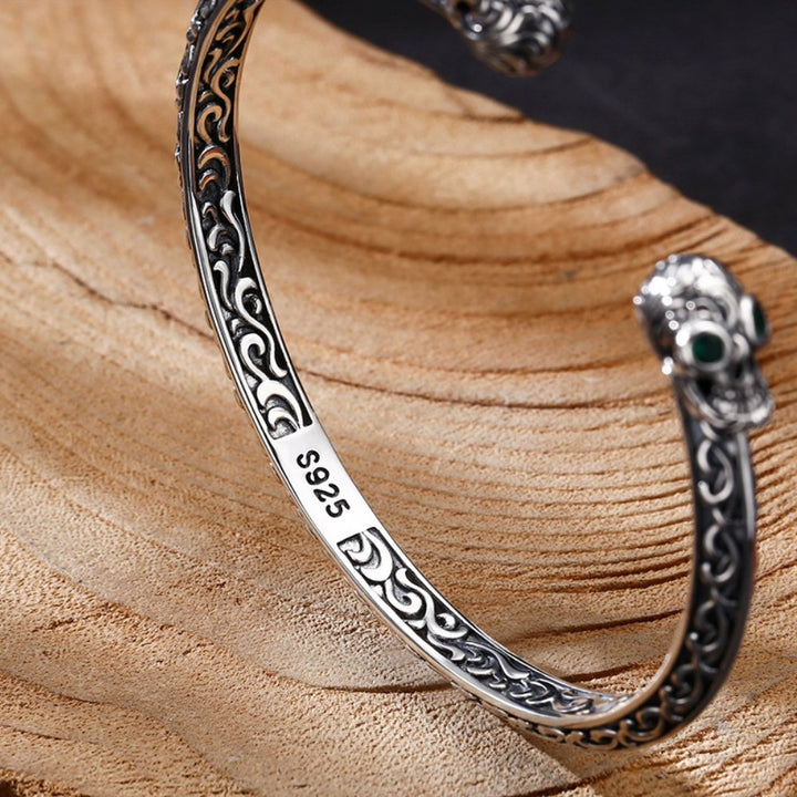 Sterling Silver Ivy Pattern Skulls Cuff Bracelet