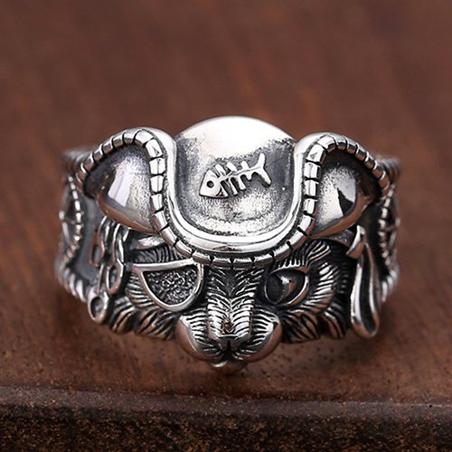 Sterling Silver Pirate Cat Ring