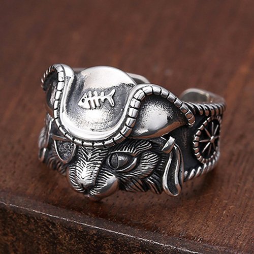 Sterling Silver Pirate Cat Ring