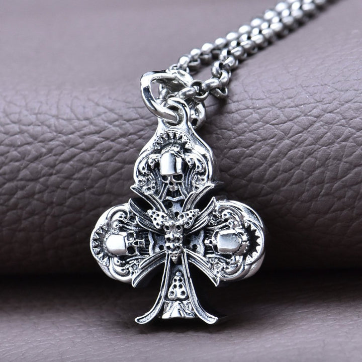 Men's Sterling Silver Poker Skulls Pendant Necklace