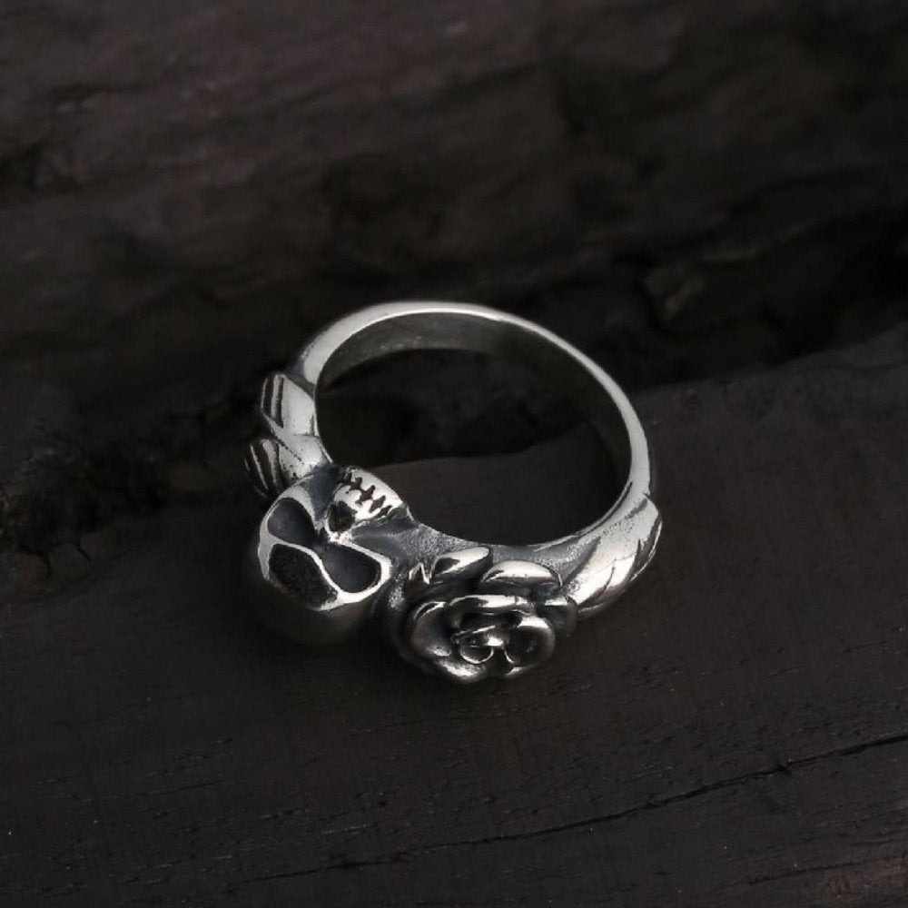 Sterling Silver Rose and Skull Ring