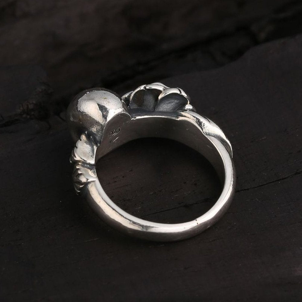 Sterling Silver Rose and Skull Ring