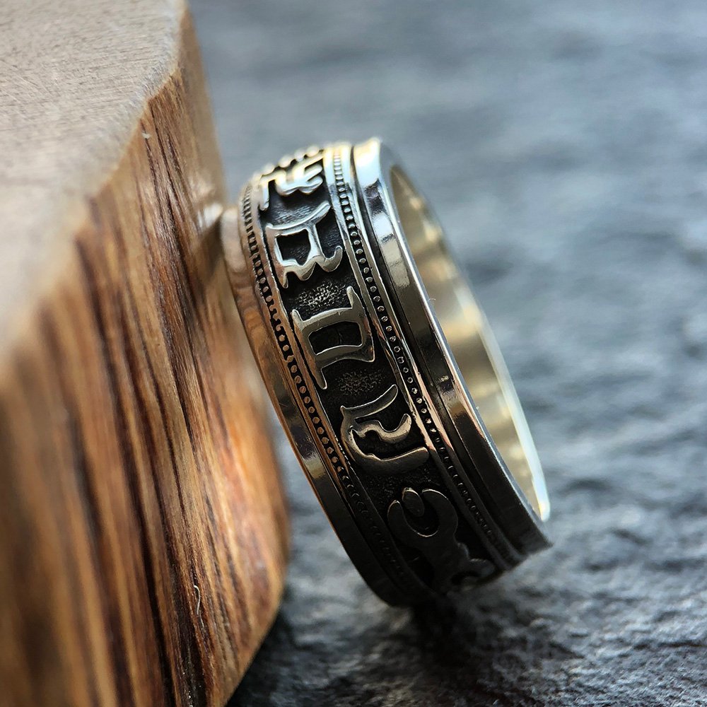 Men's Sterling Silver Six True Words Mantra Spinner Ring