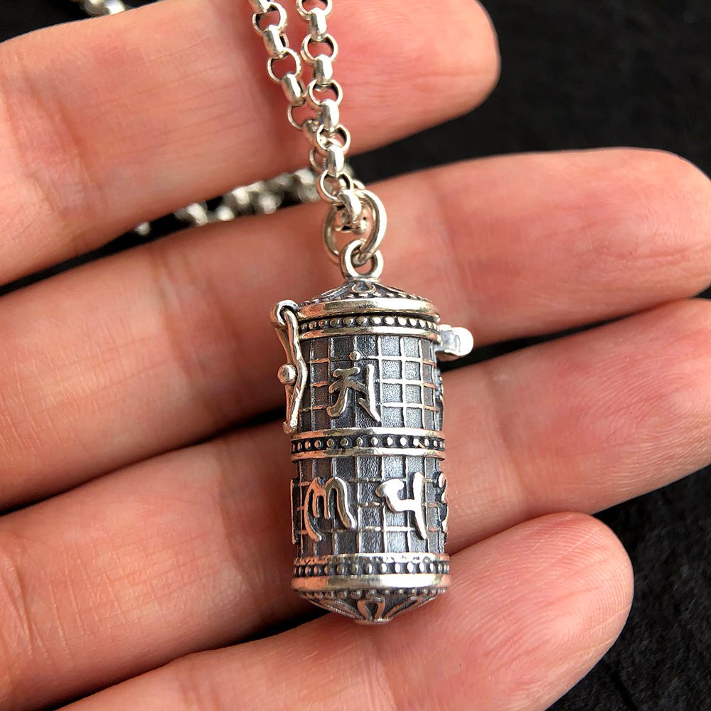 Men's Sterling Silver Six Word Proverbs Cylinder Necklace