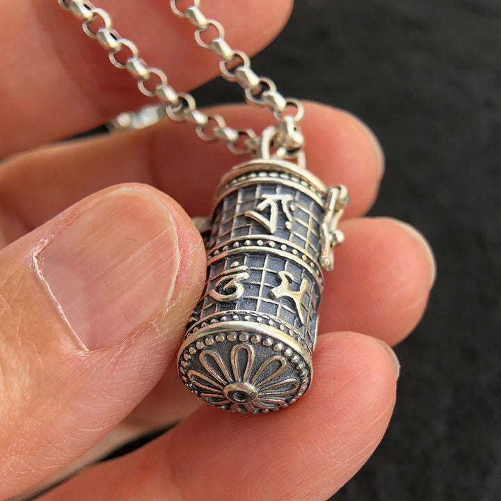 Men's Sterling Silver Six Word Proverbs Cylinder Necklace