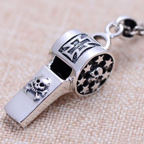 Men's Sterling Silver Skull Whistle Necklace