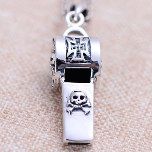 Men's Sterling Silver Skull Whistle Necklace