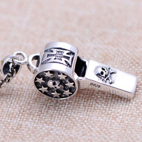 Men's Sterling Silver Skull Whistle Necklace