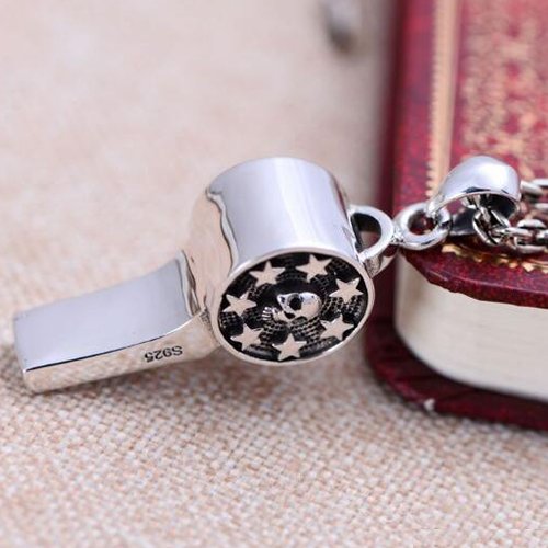 Men's Sterling Silver Skull Whistle Necklace